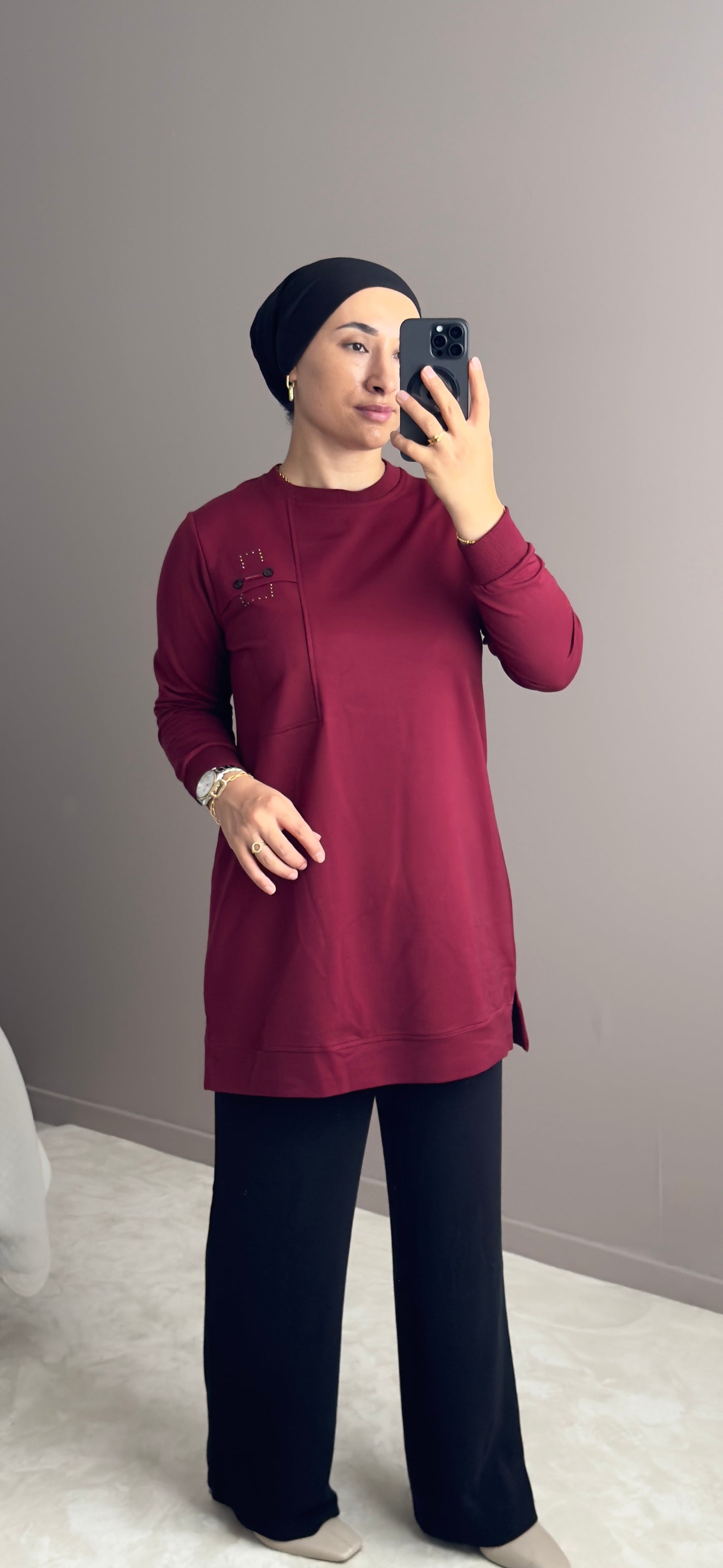 PULL LONG LEGER COULEUR BORDEAU