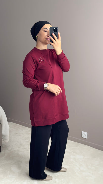 PULL LONG LEGER COULEUR BORDEAU