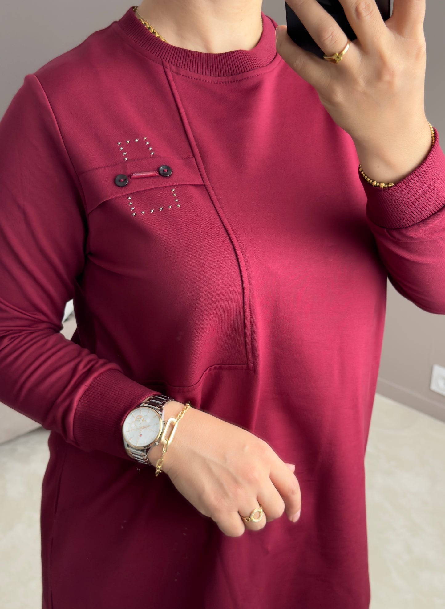 PULL LONG LEGER COULEUR BORDEAU