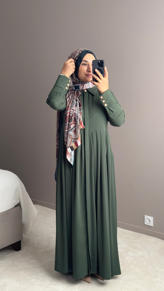 ROBE LONGUE ELEGANTE AVEC CEINTURE ET BOUTONS DORES