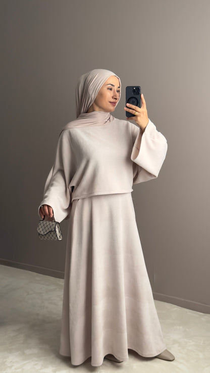 Ensemble femme velours – top large et jupe maxi confortable