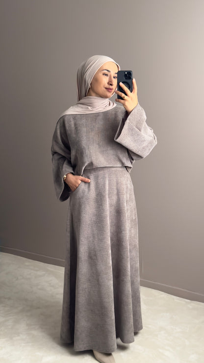 Ensemble femme velours – top large et jupe maxi confortable