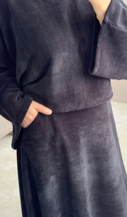Ensemble femme velours – top large et jupe maxi confortable