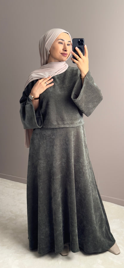 Ensemble femme velours – top large et jupe maxi confortable