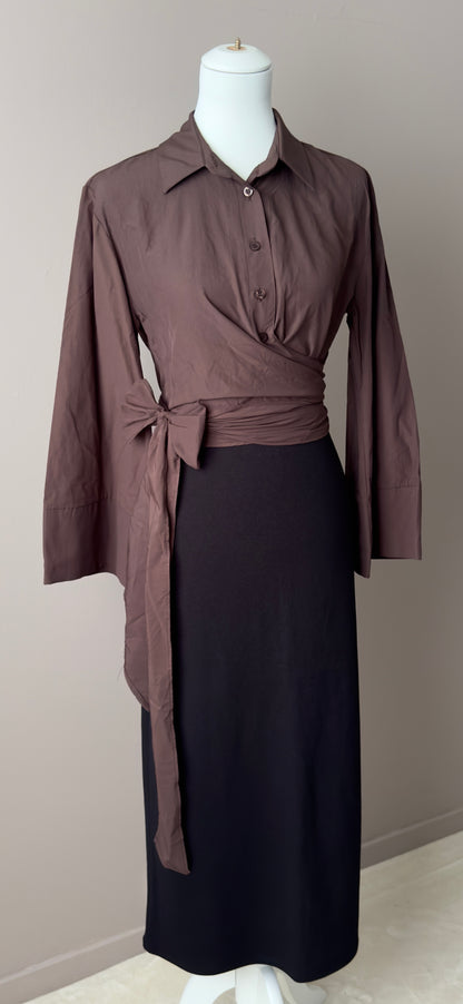 CHEMISE PORTEFEUILLE FEMME BORDEAUX AVEC NOEUD