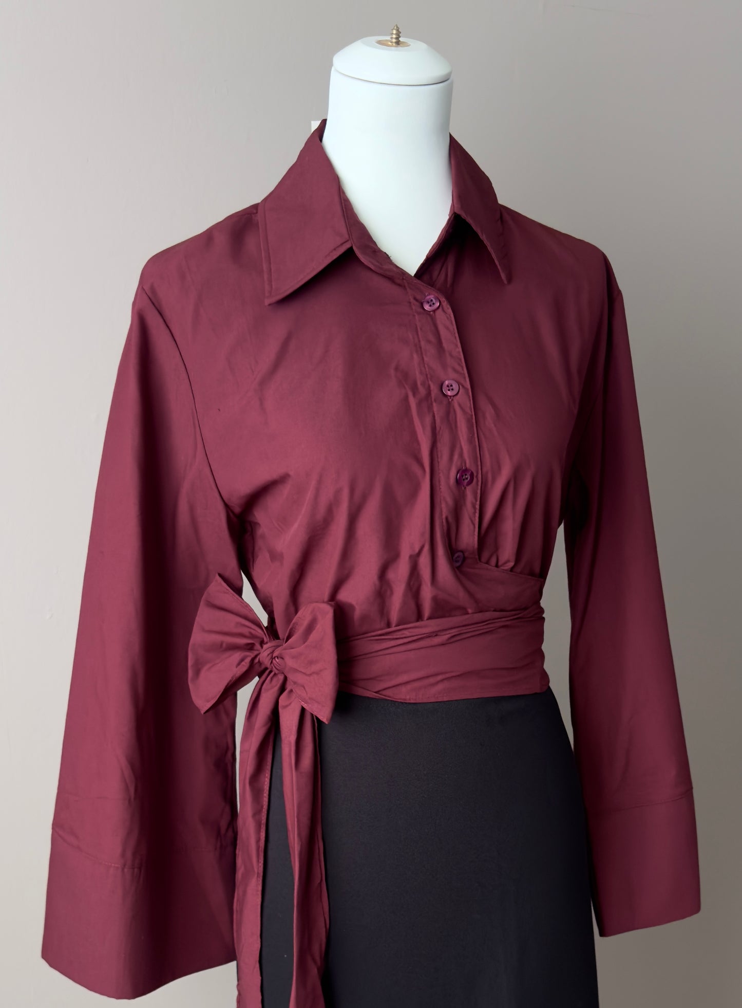 CHEMISE PORTEFEUILLE FEMME BORDEAUX AVEC NOEUD
