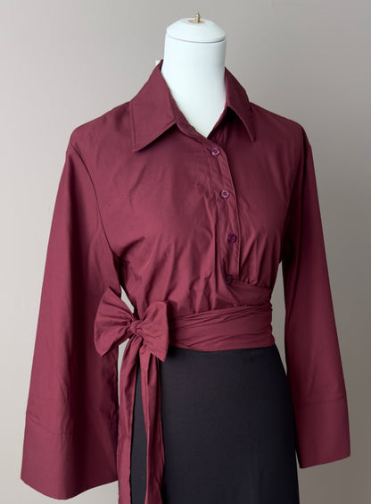 CHEMISE PORTEFEUILLE FEMME BORDEAUX AVEC NOEUD