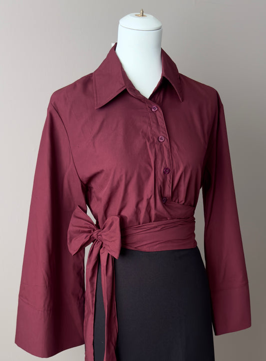 CHEMISE PORTEFEUILLE FEMME BORDEAUX AVEC NOEUD