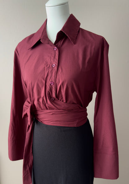 CHEMISE PORTEFEUILLE FEMME BORDEAUX AVEC NOEUD
