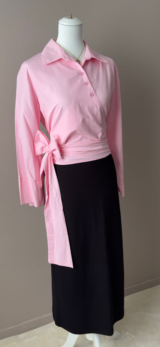 CHEMISE PORTEFEUILLE FEMME ROSE AVEC NOEUD