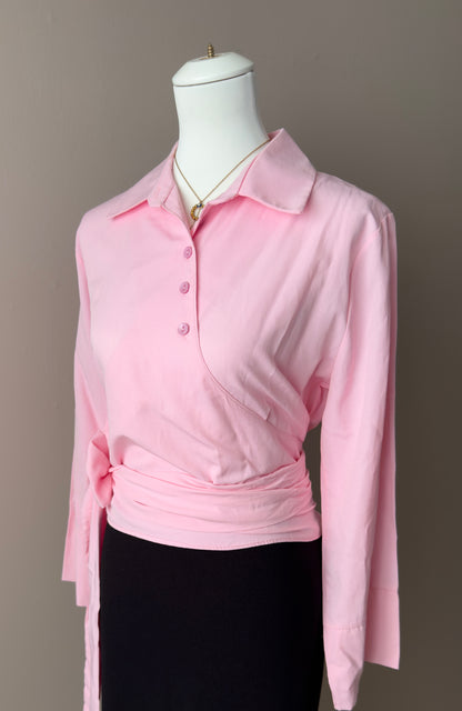 CHEMISE PORTEFEUILLE FEMME ROSE AVEC NOEUD