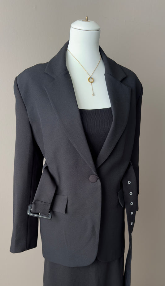 BLAZER LARGE NOIR AVEC CEINTURE NON FIXE