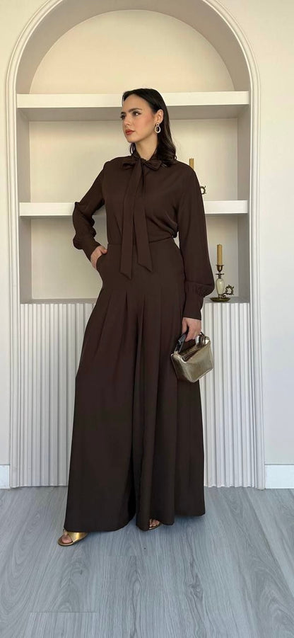 ENSEMBLE CHIC MARRON AVEC UN PANTALON TAILLE HAUTE