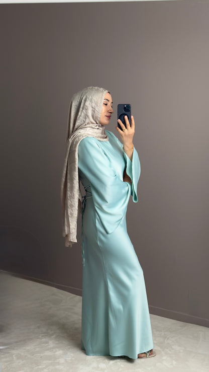 ROBE LONGUE SATIN VERT D'EAU