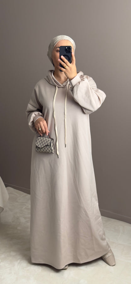 SWEAT LONG AVEC CAPUCHE BEIGE