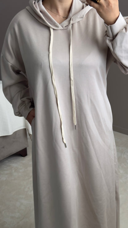 SWEAT LONG AVEC CAPUCHE BEIGE