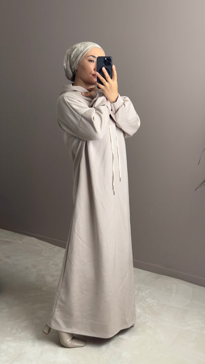 SWEAT LONG AVEC CAPUCHE BEIGE