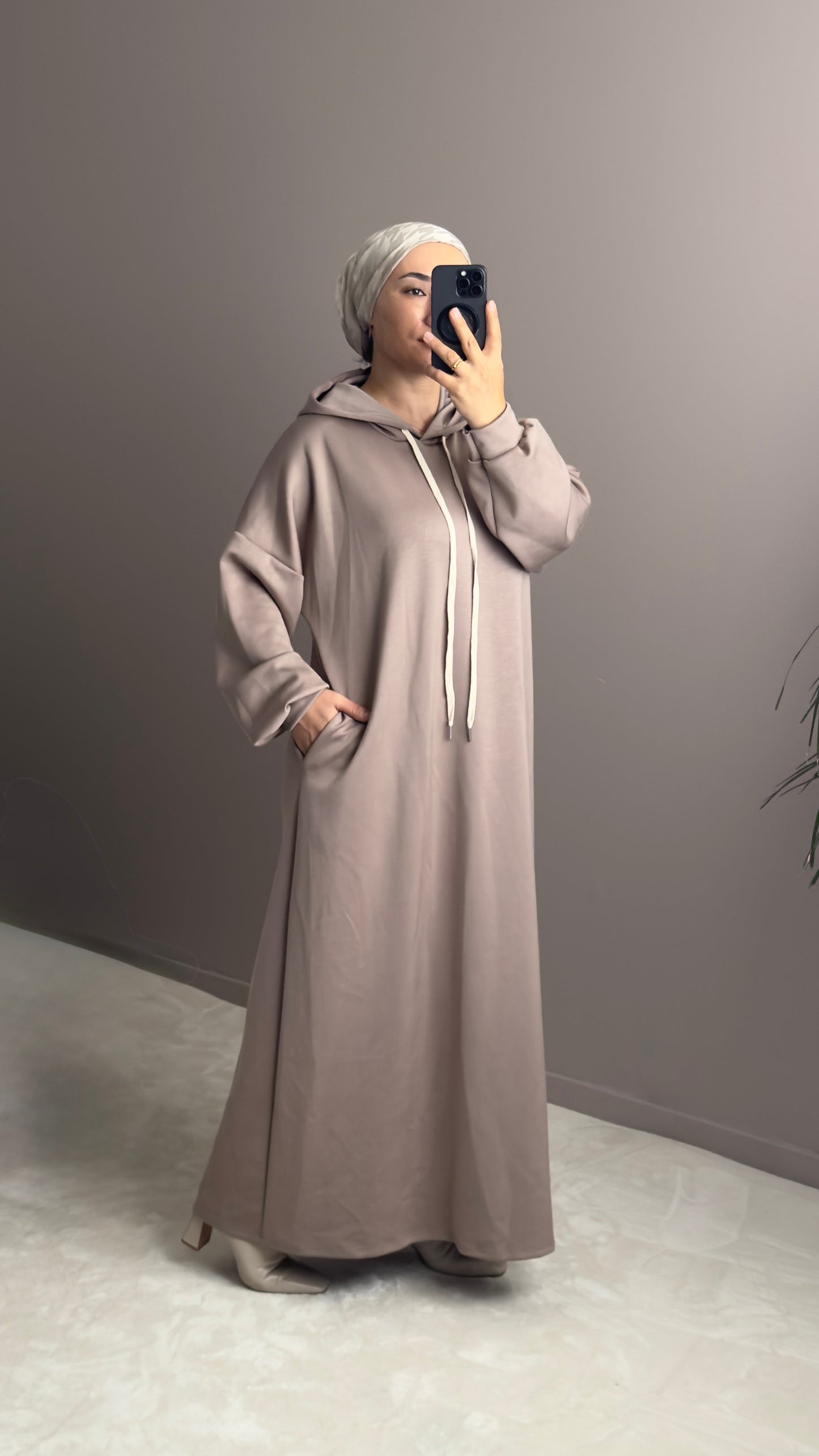 SWEAT LONG AVEC CAPUCHE MOCHA