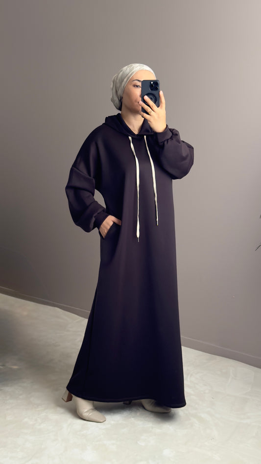 SWEAT LONG AVEC CAPUCHE MARRON CHOCOLAT