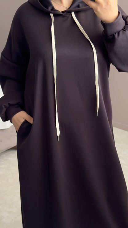 SWEAT LONG AVEC CAPUCHE MARRON CHOCOLAT