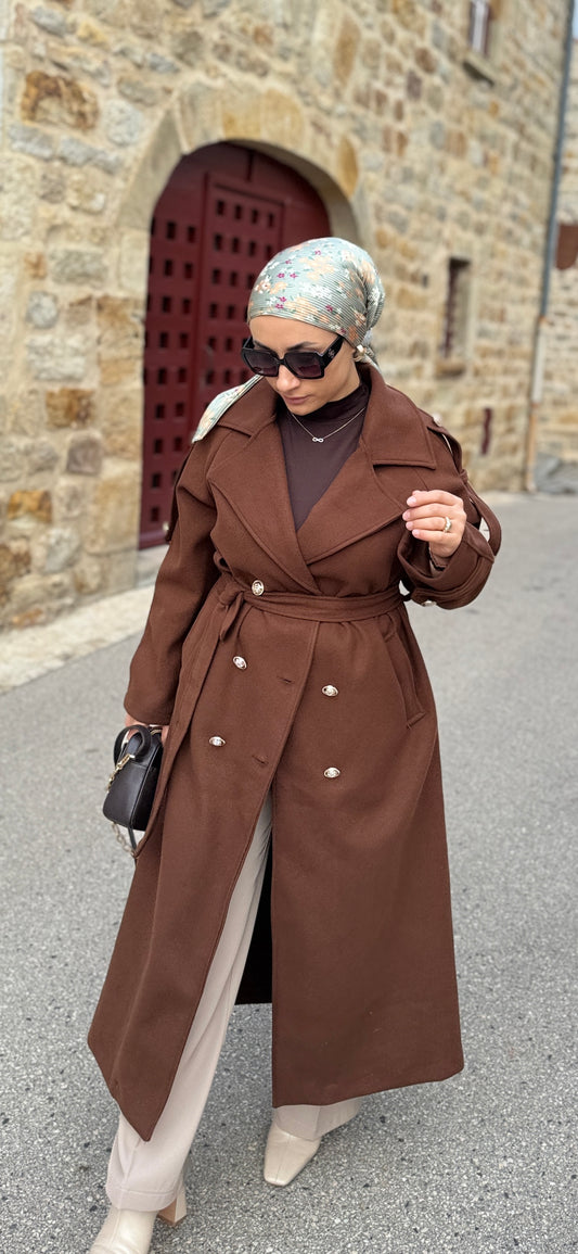 MANTEAU MARRON AVEC DES BOUTONS DORES-KAHVERENGI MANTO