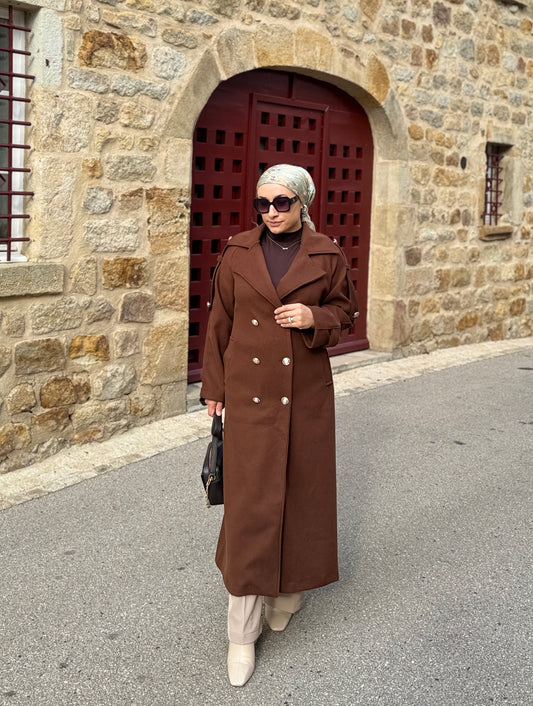 MANTEAU MARRON AVEC DES BOUTONS DORES-KAHVERENGI MANTO