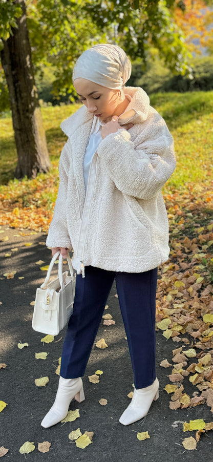 MANTEAU PELUCHE FEMME CREME-KREM RENGI PELUS KADIN MONTU