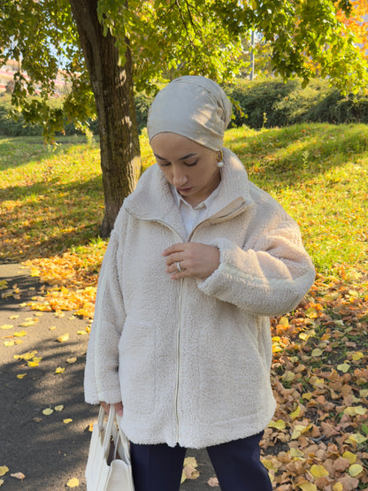 MANTEAU PELUCHE FEMME CREME-KREM RENGI PELUS KADIN MONTU
