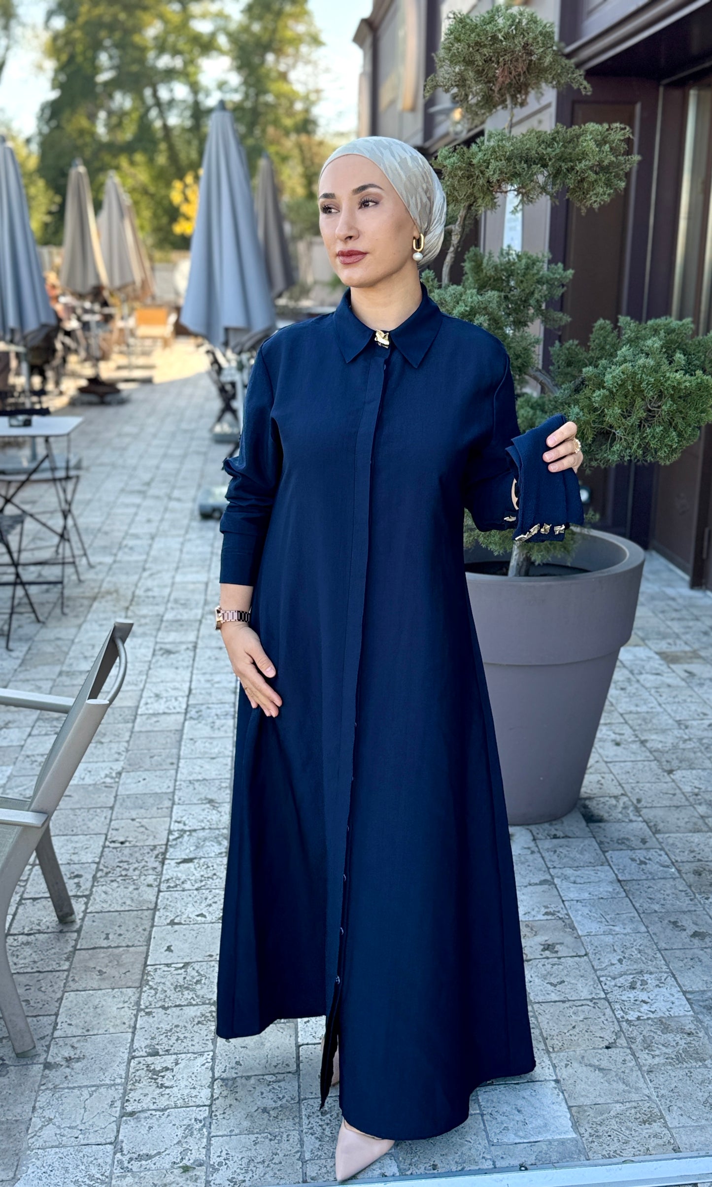 ROBE HIJAB CHIC AVEC CEINTURE-LACIVERT TESETTUR ELBISE